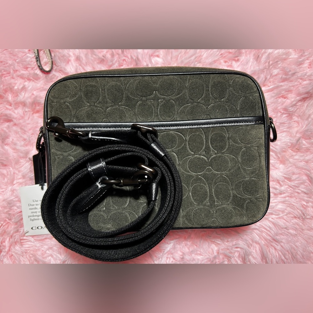 COACH FLIGHT BAG SIGNATURE SUEDE/DARK ARMY GREEN - Picture 9 of 10